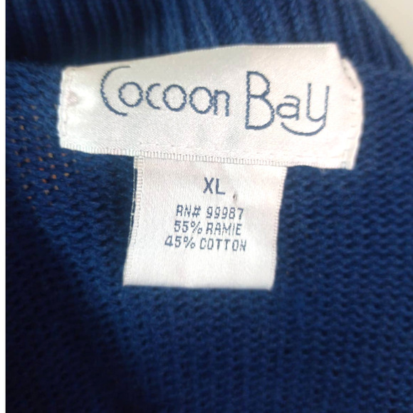 Cocoon Bay Women Sz XL Vintage Blue Sweater Denim Pockets Zip Collar Boho Retro - Picture 6 of 6